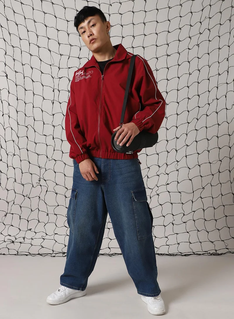 Hubberholme  Men's Red 100% Polyester Printed Oversized Jacket for Men | Best Price UAE